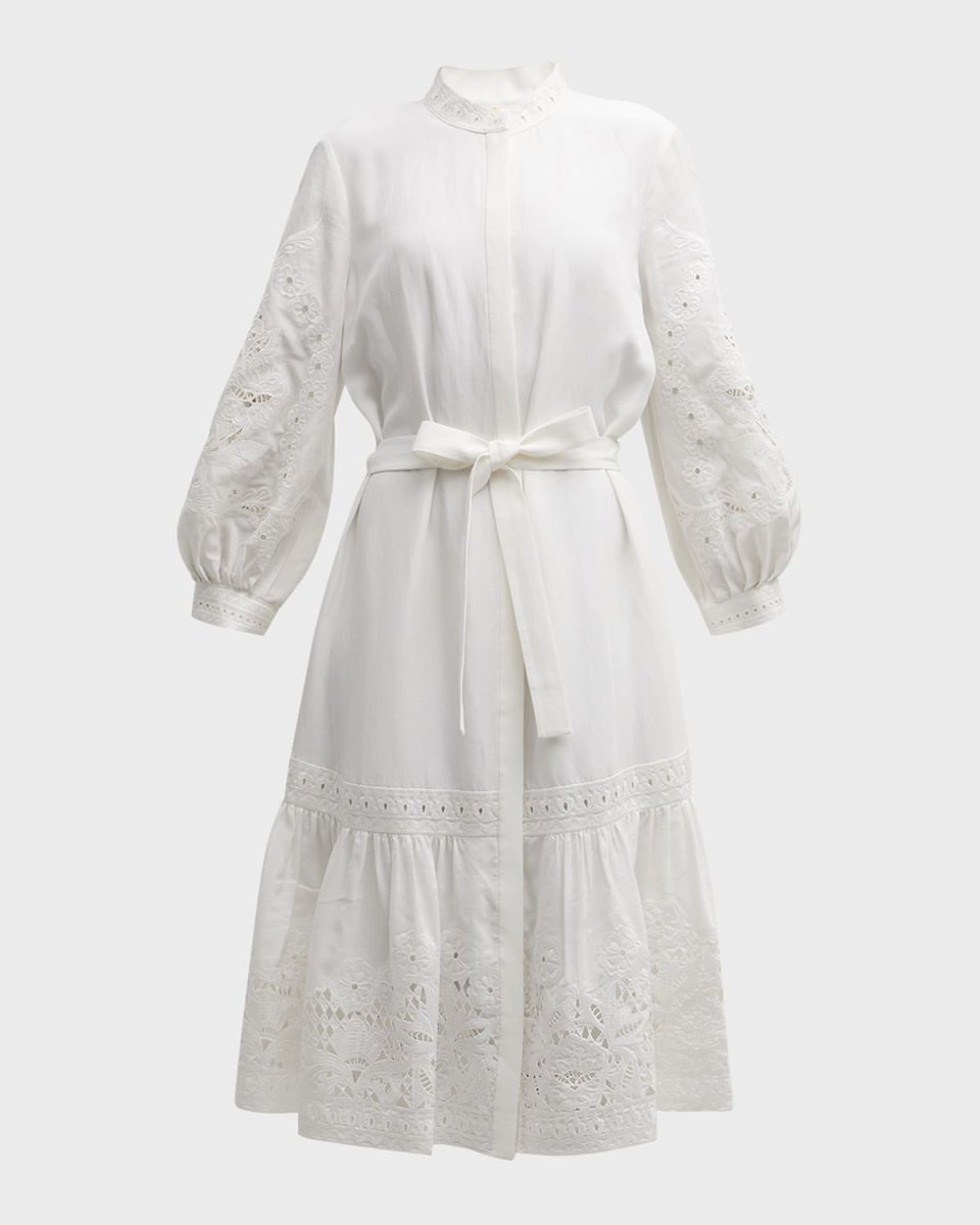 Denali Floral-Embroidered Eyelet Midi Dress